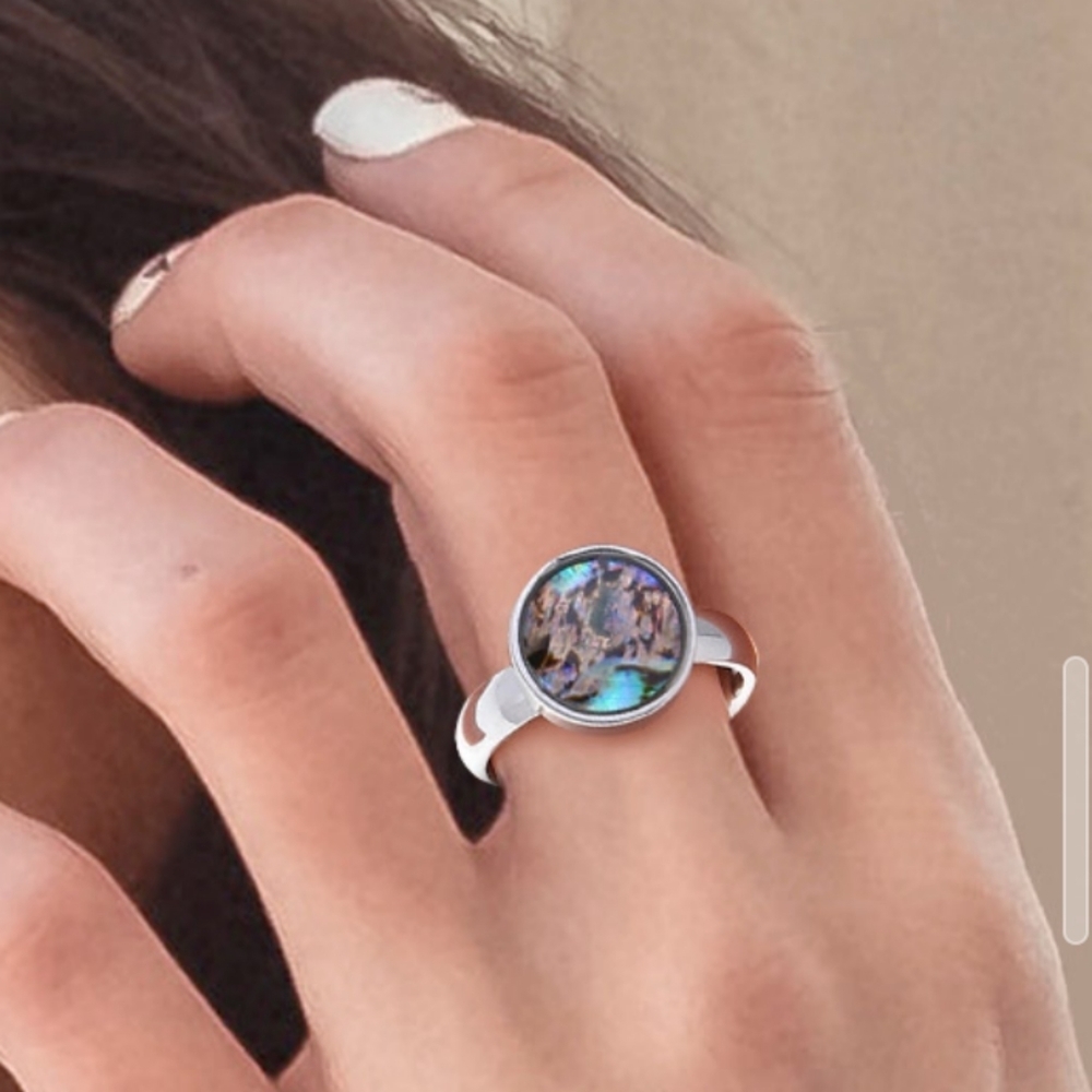 Abalone Silver Stainless Steel Ring - choose your size
